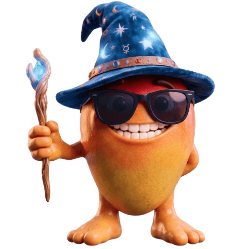 Magic Mango-mascotte bij de sportsbook